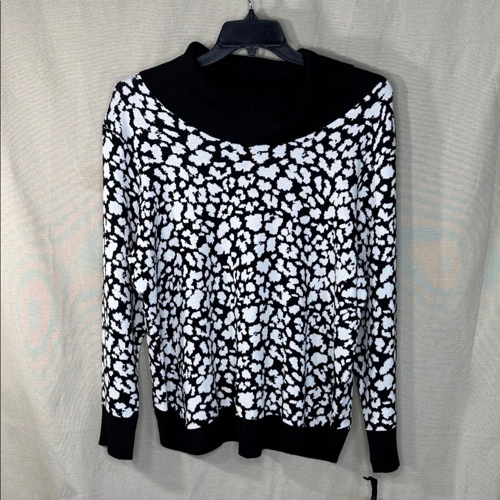 Emaline Sweater Black/White‎ Patterned Turtleneck in Size 1X, 2X, & 3X  NWT